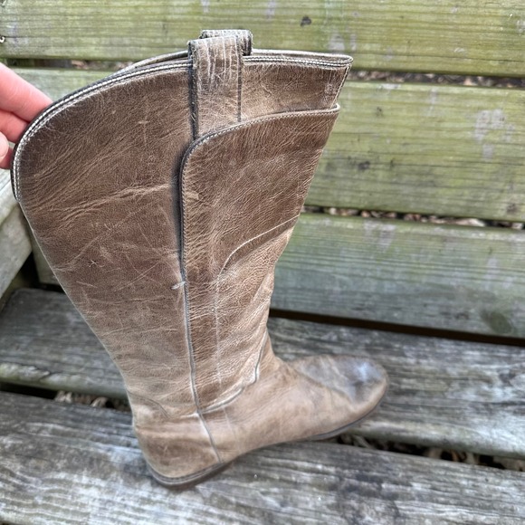 Frye Paige Tall Riding Boots Distressed Taupe Gray Equestrian Size 9.5 Old Money - Picture 7 of 10